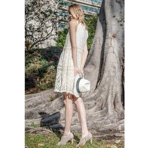 Anthropologie Areve Lace Overlay Sleeveless Cream Dress S NWT